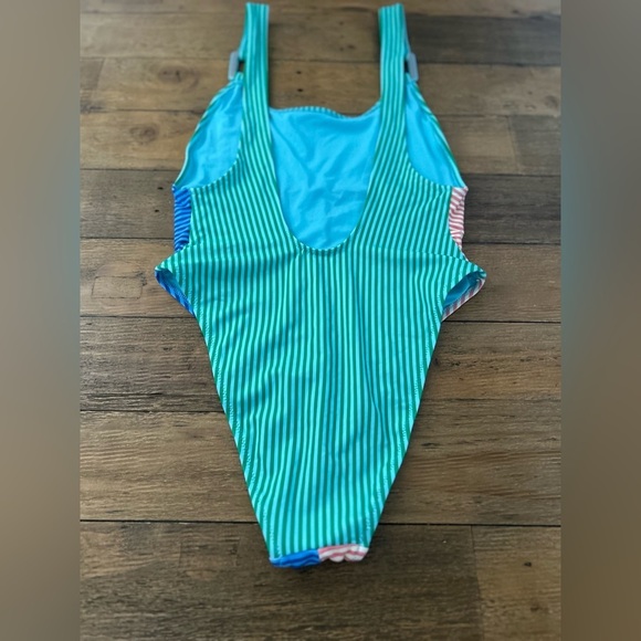 AERIE Crinkle Birthday scoop cheekiest Colorful One Piece Swimsuit - Picture 6 of 10